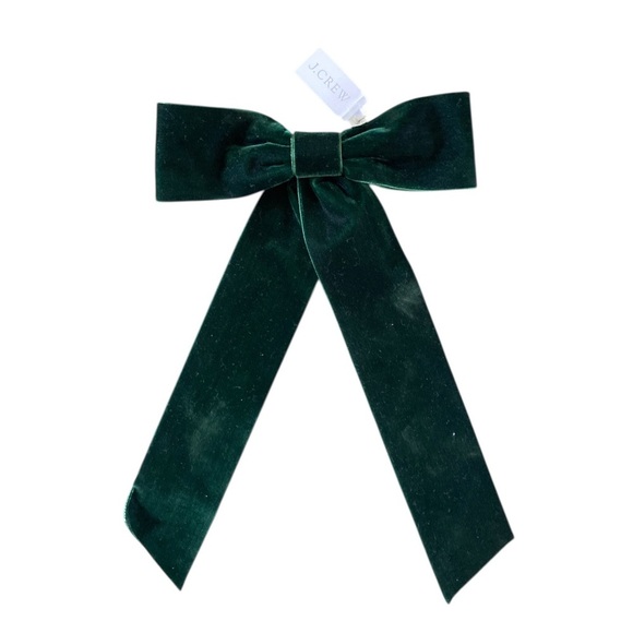 J. Crew Dark Green Velvet Hair Bow Barrette NWT Deep Emerald Green - Picture 1 of 6